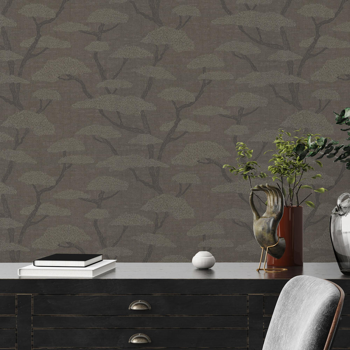 Galerie Chinoiserie Tree Motif Bronze Brown Wallpaper