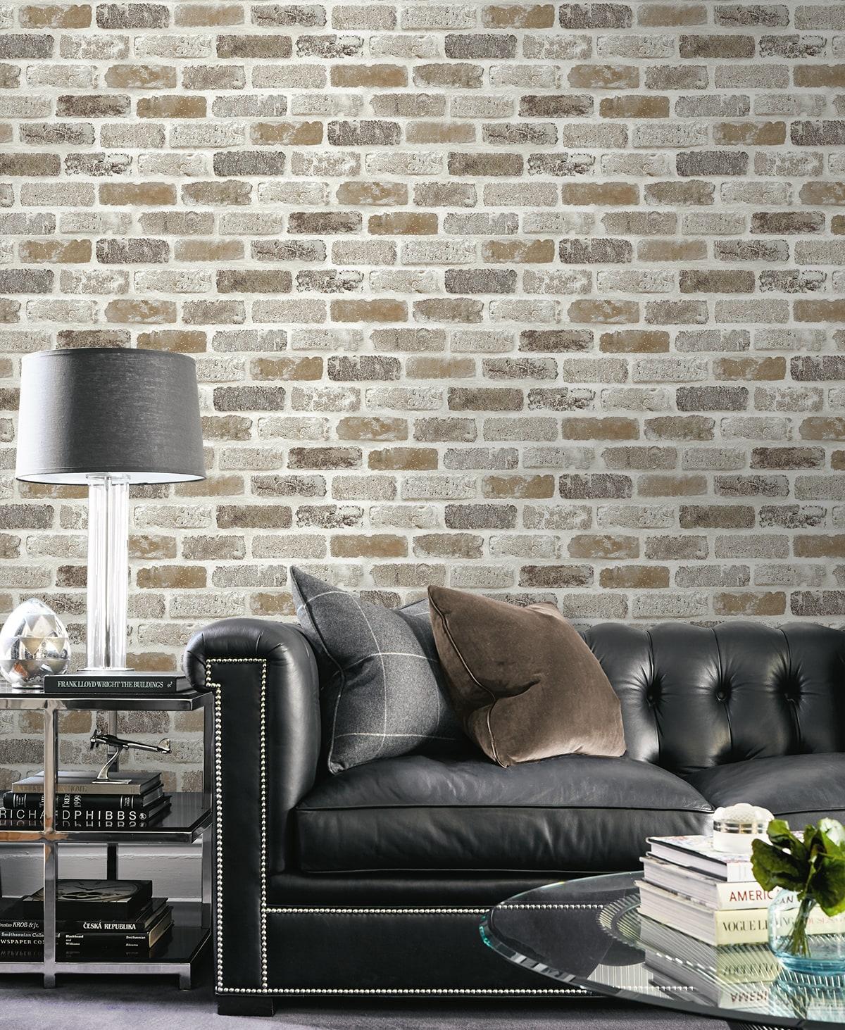 Seabrook Washed Brick Beige Wallpaper