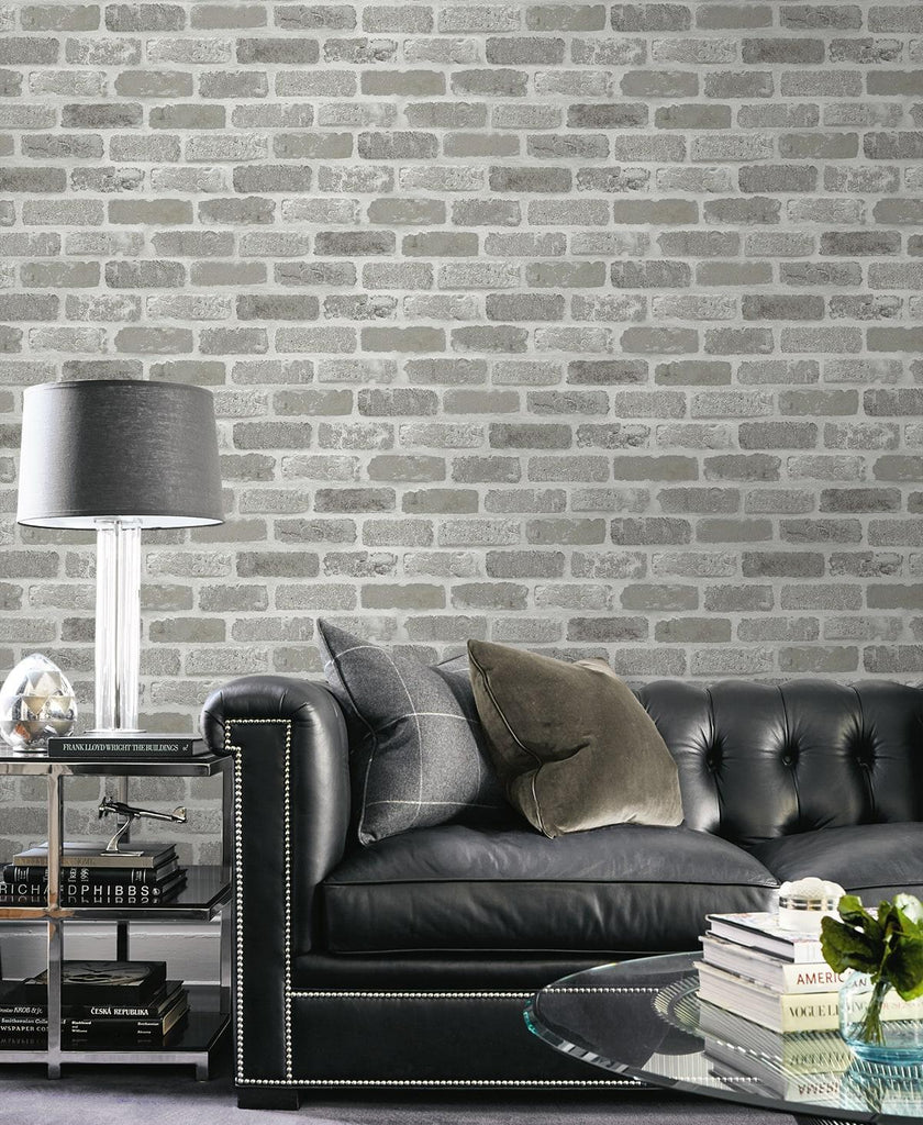 Seabrook Washed Brick Grey Wallpaper