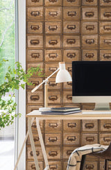 Seabrook Library Card Catalog Brown Wallpaper