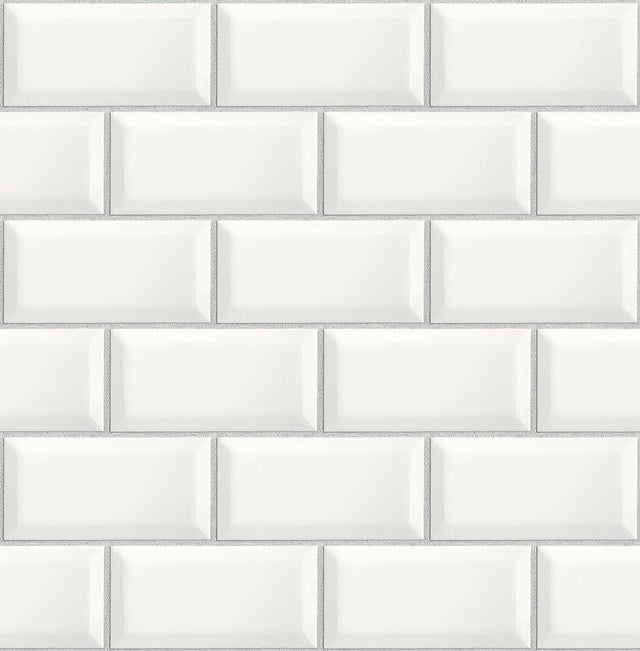 Seabrook Large Subway Tile Alabaster & Grey Wallpaper