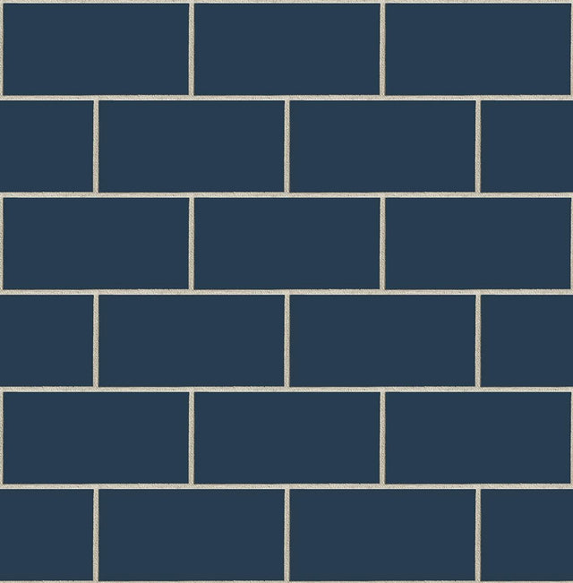 Seabrook Retro Subway Tile Navy Blue Wallpaper