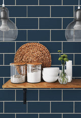 Seabrook Retro Subway Tile Blue Wallpaper