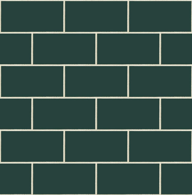 Seabrook Retro Subway Tile Evergeen Wallpaper