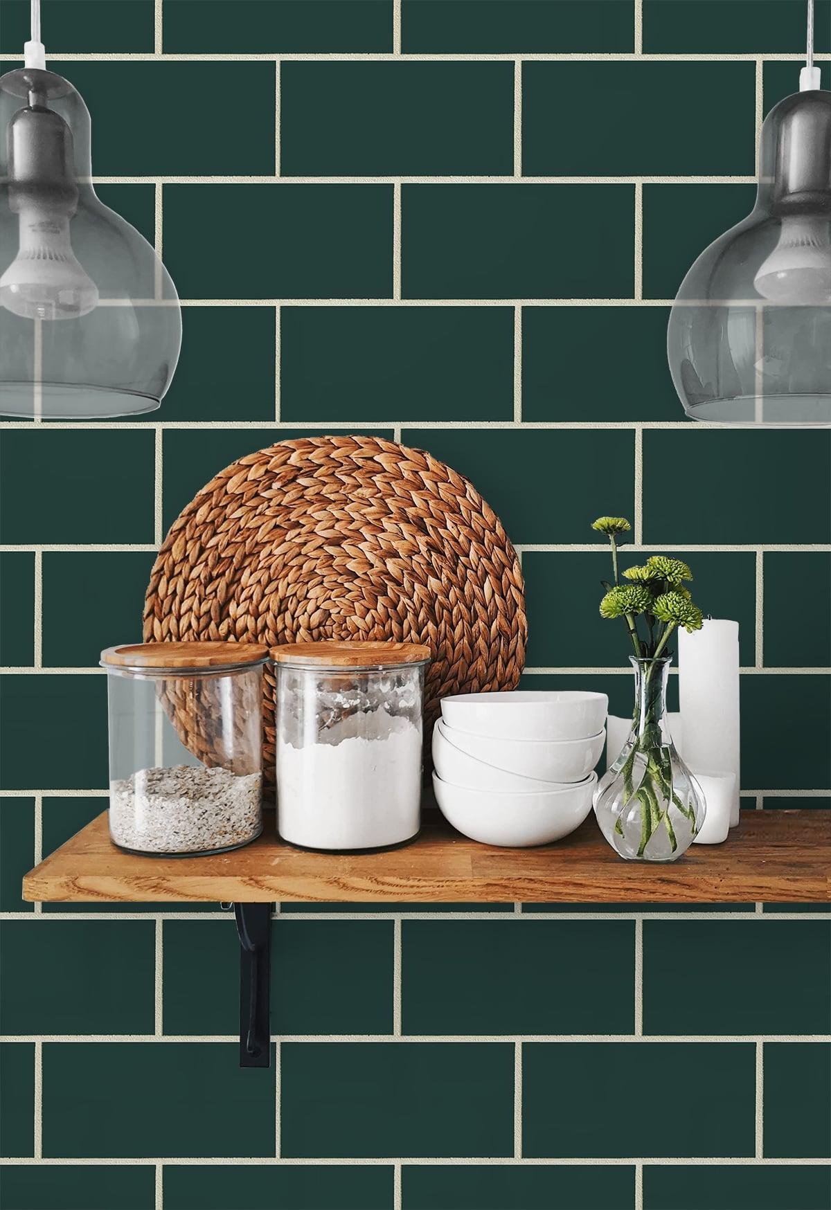 Seabrook Retro Subway Tile Green Wallpaper