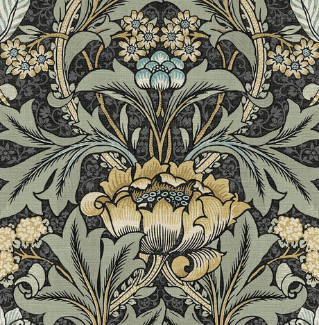 Seabrook Acanthus Floral Charocal & Goldenrod Wallpaper