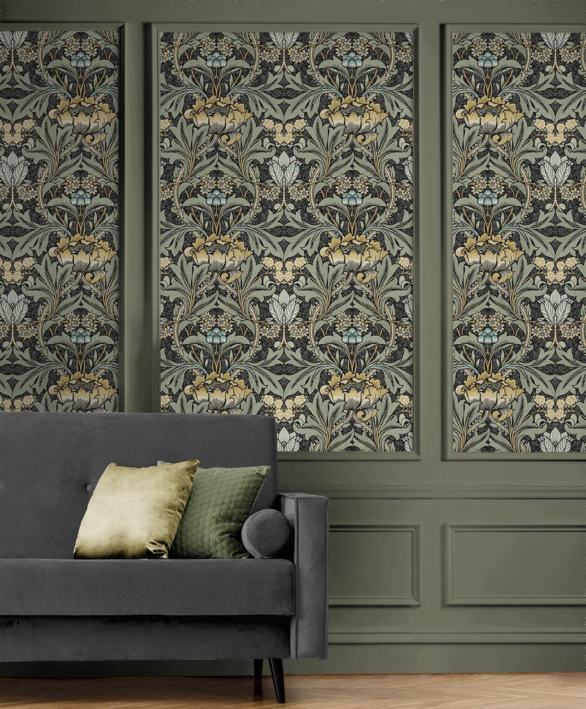 Seabrook Acanthus Floral Grey Wallpaper