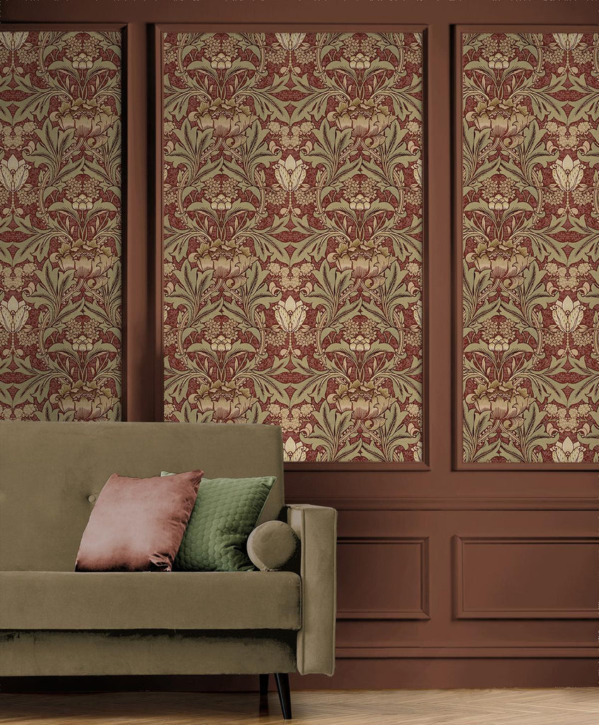 Seabrook Acanthus Floral Red Wallpaper