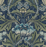 Seabrook Acanthus Floral Denim & Sage Wallpaper