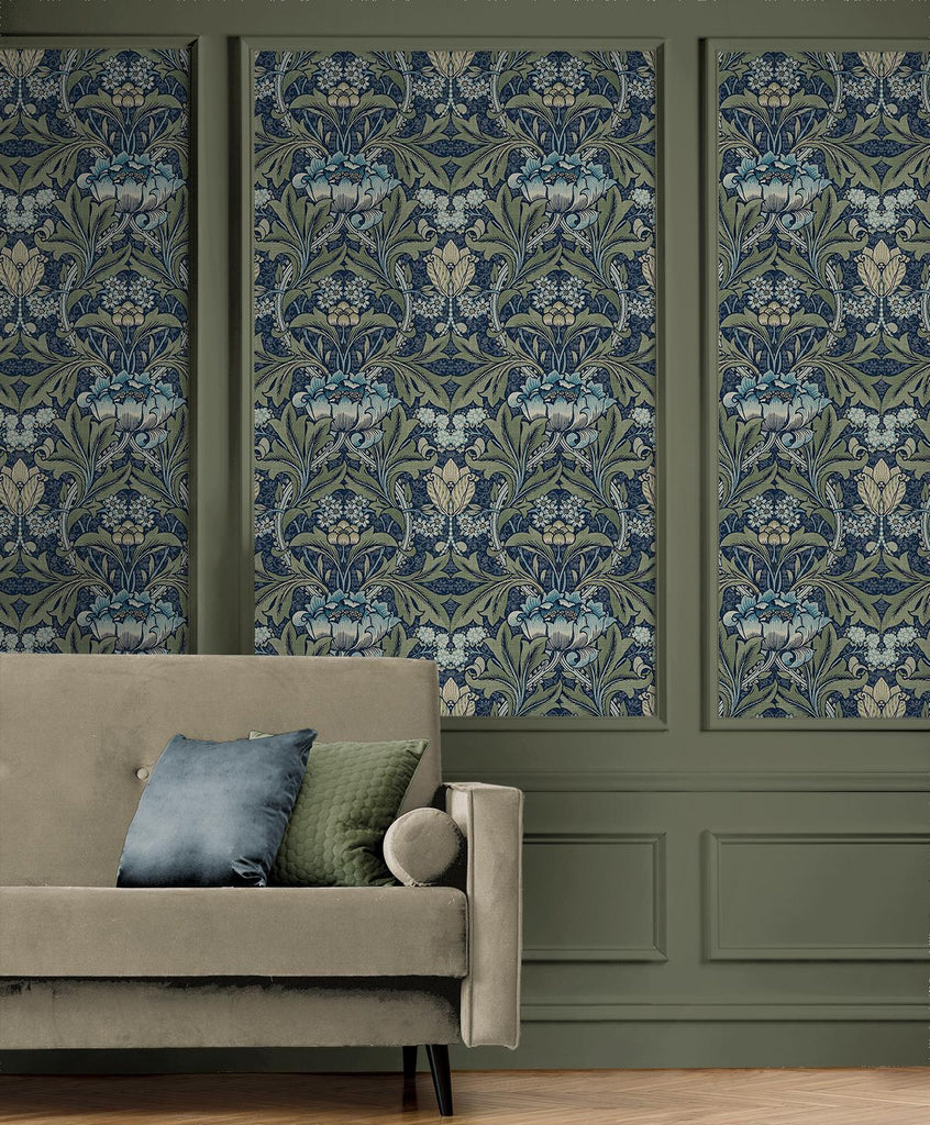 Seabrook Acanthus Floral Blue Wallpaper