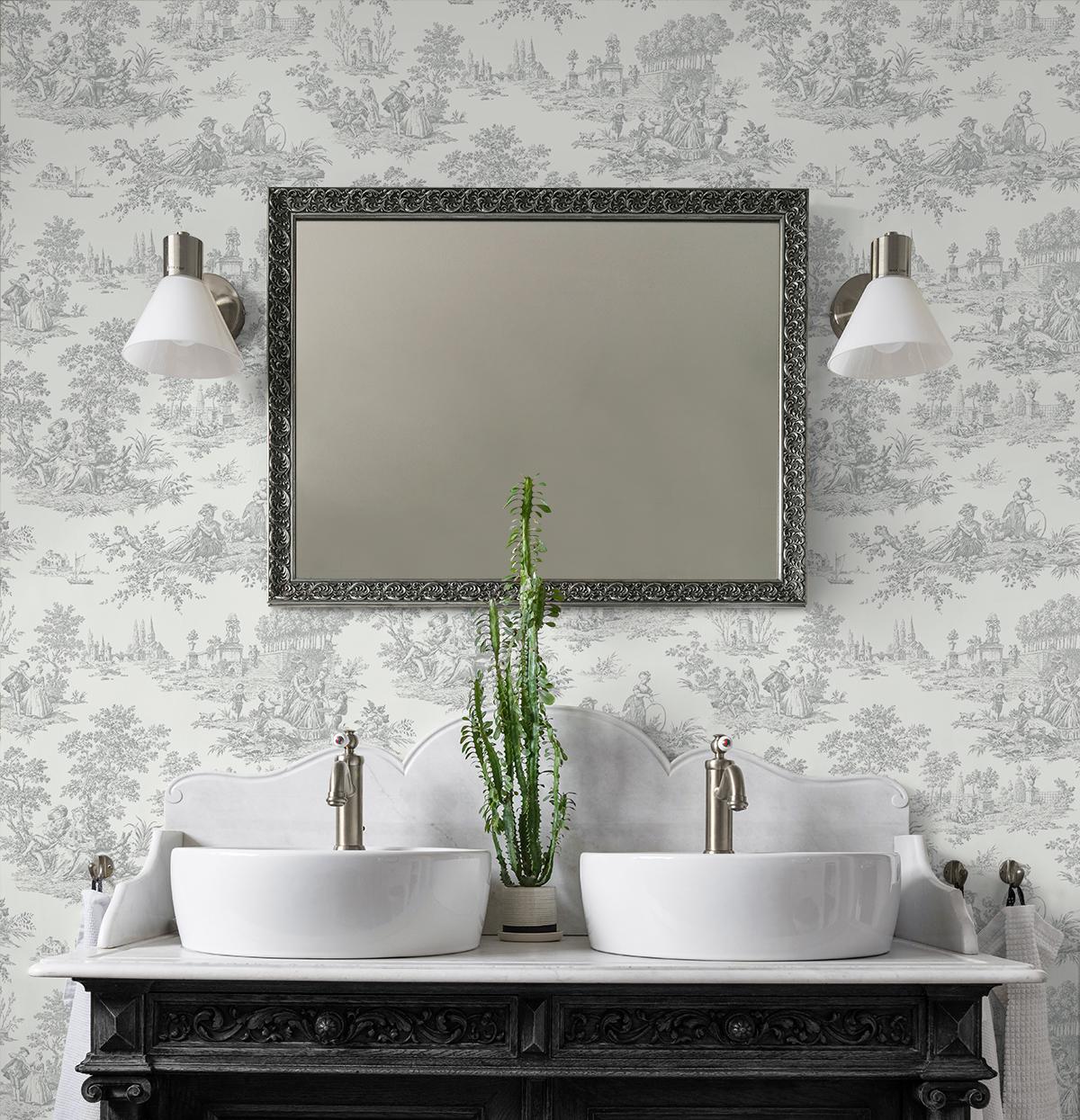 Seabrook Chateau Toile Grey Wallpaper