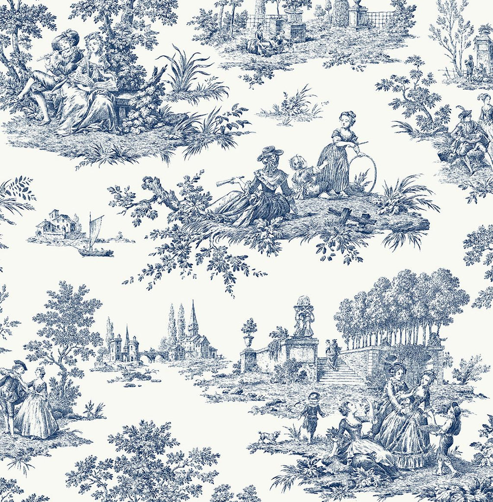 Seabrook Chateau Toile Blue Wallpaper