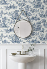 Seabrook Chateau Toile Blue Wallpaper