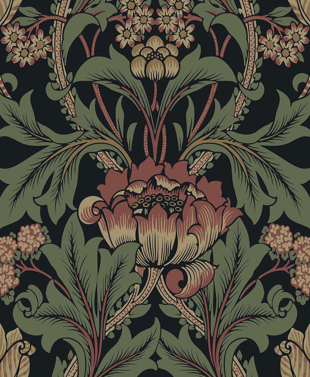 Seabrook Primrose Floral Denim Blue & Auburn Wallpaper