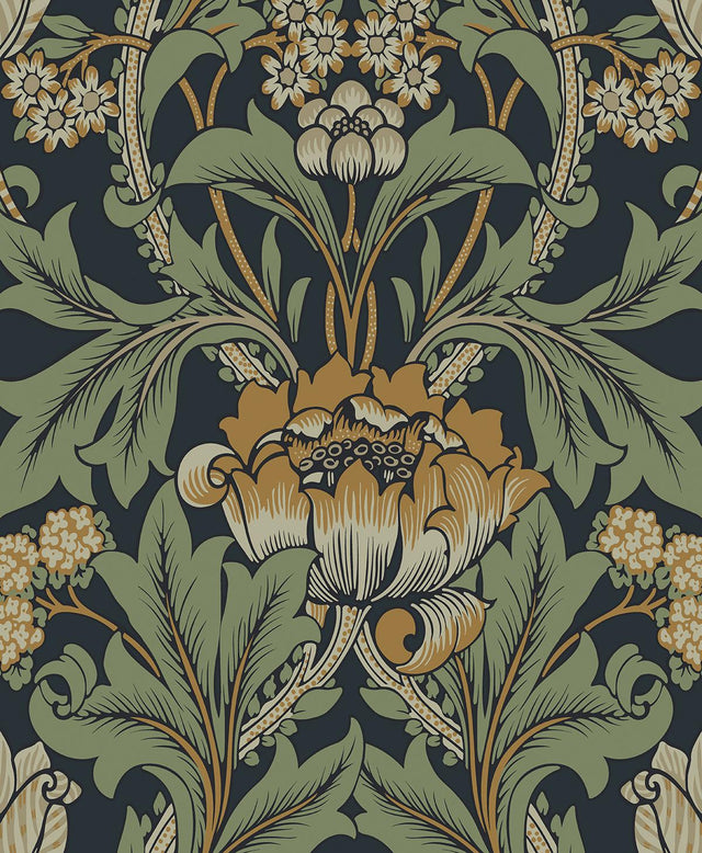 Seabrook Primrose Floral Midnight Blue & Goldenrod Wallpaper