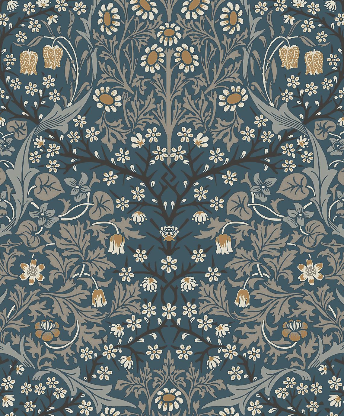 Seabrook Victorian Garden Aegean Blue & Warm Stone Wallpaper