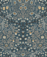 Seabrook Victorian Garden Aegean Blue & Warm Stone Wallpaper