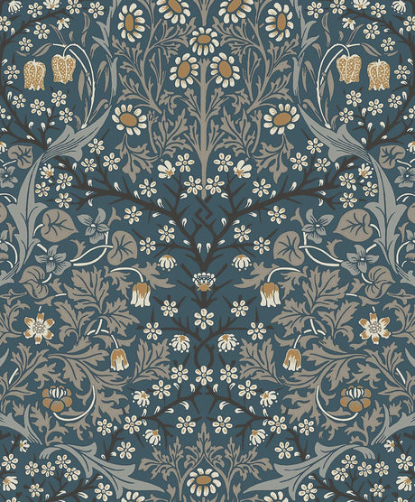 Seabrook Victorian Garden Aegean Blue & Warm Stone Wallpaper