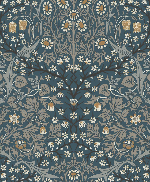 Seabrook Victorian Garden Aegean Blue & Warm Stone Wallpaper