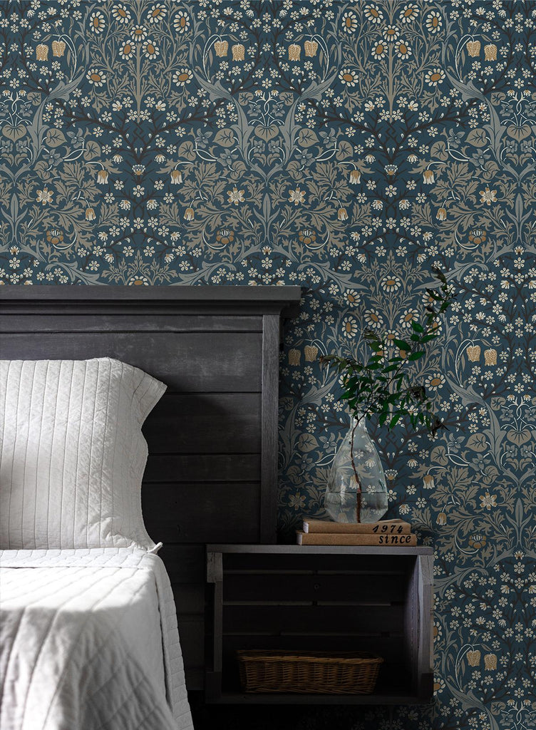 Seabrook Victorian Garden Blue Wallpaper