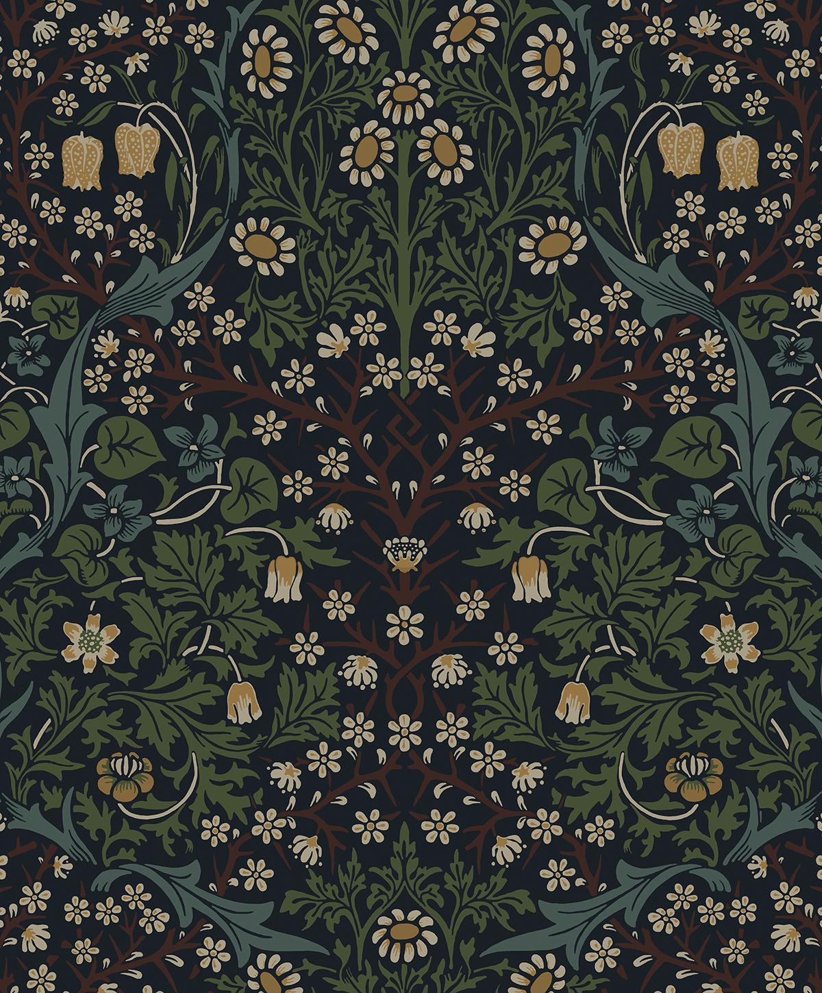 Seabrook Victorian Garden Midnight Blue & Evergreen Wallpaper
