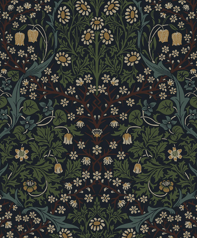 Seabrook Victorian Garden Midnight Blue & Evergreen Wallpaper
