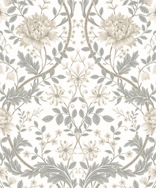 Seabrook Honeysuckle Trail Ivory & Grey Wallpaper