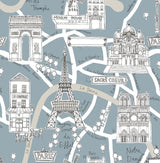 Seabrook Paris Scene Smokey Blue Wallpaper