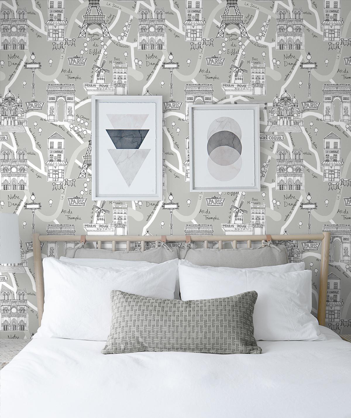 Seabrook Paris Scene Grey Wallpaper