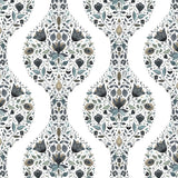 Seabrook Floral Ogee Steel & Rustic Taupe Wallpaper