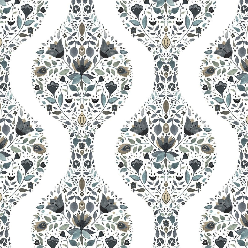 Seabrook Floral Ogee Grey Wallpaper