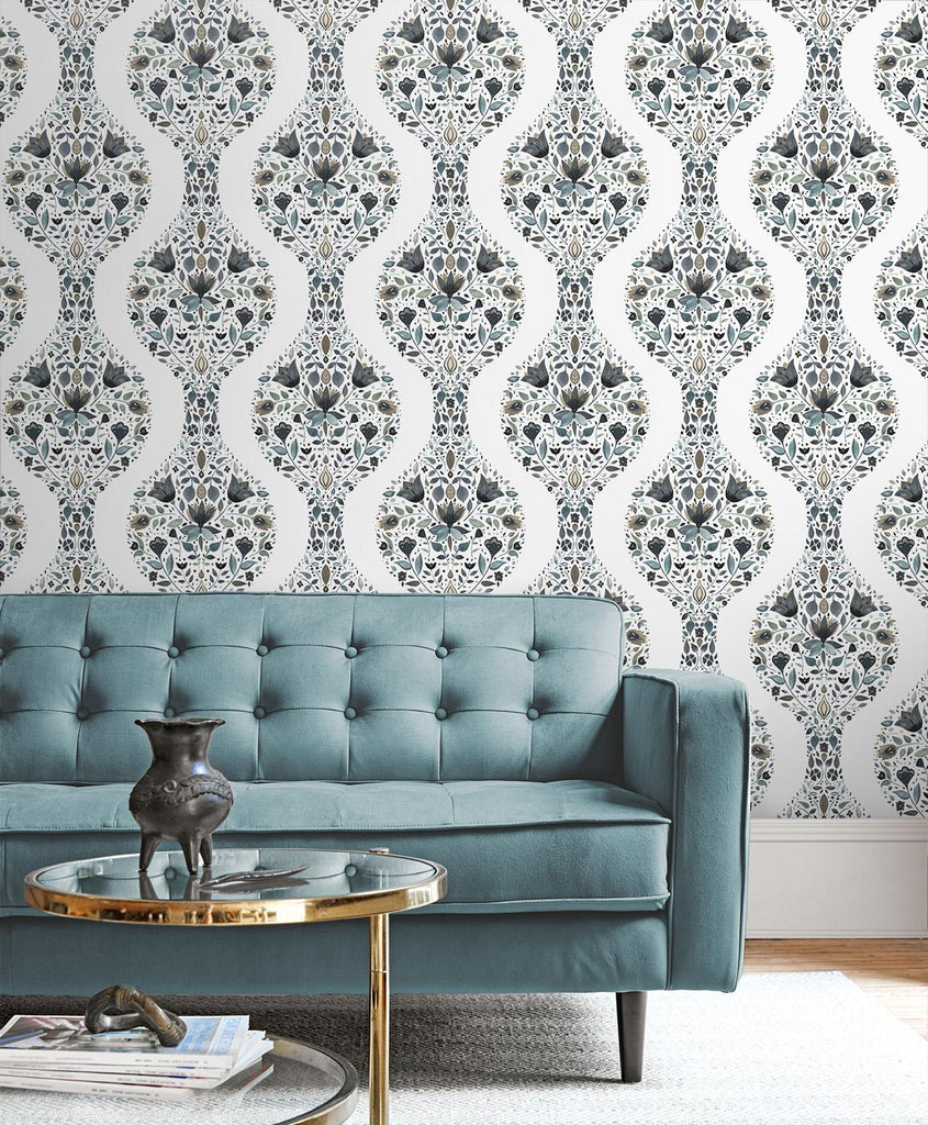 Seabrook Floral Ogee Grey Wallpaper