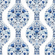 Seabrook Floral Ogee Bluestone Wallpaper