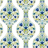 Seabrook Floral Ogee Cobalt & Spring Green Wallpaper