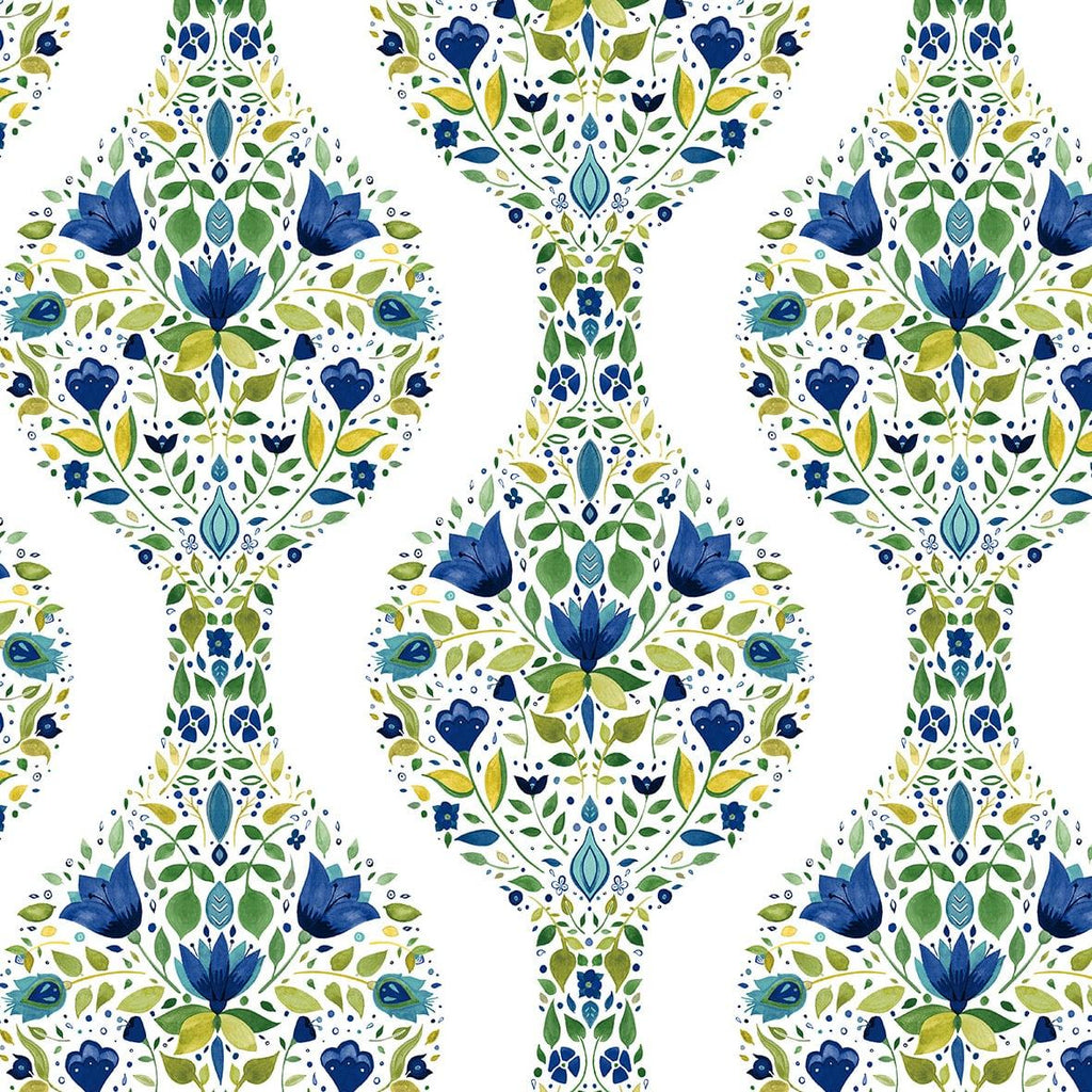 Seabrook Floral Ogee Green Wallpaper