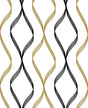 Seabrook Ogee Ribbon Metallic Gold & Ebony Wallpaper