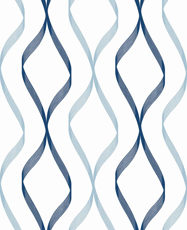 Seabrook Ogee Ribbon Celtic Blue & Dewdrop Wallpaper