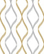 Seabrook Ogee Ribbon Silver & Gold Wallpaper