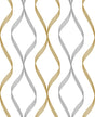 Seabrook Ogee Ribbon Silver & Gold Wallpaper