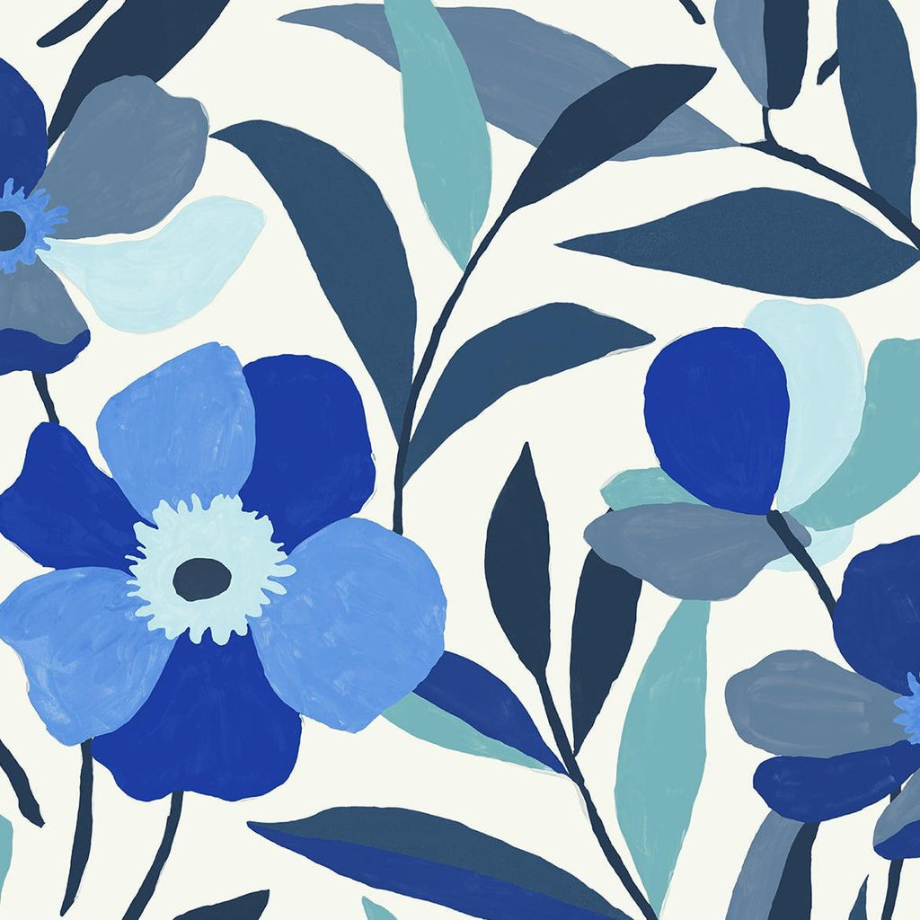 Seabrook Garden Block Floral Blue Wallpaper