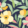 Seabrook Garden Block Floral Deep Navy & Pastels Wallpaper
