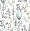 Seabrook Wild Garden Glacier Blue & Matte Brass Wallpaper