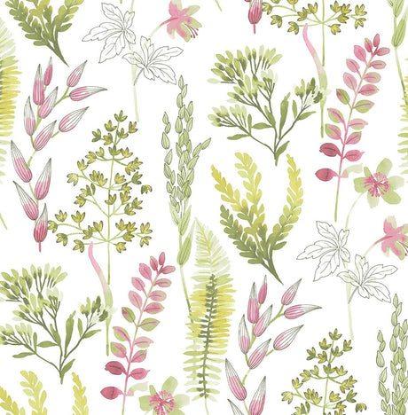 Seabrook Wild Garden Lemongrass & Posy Pink Wallpaper