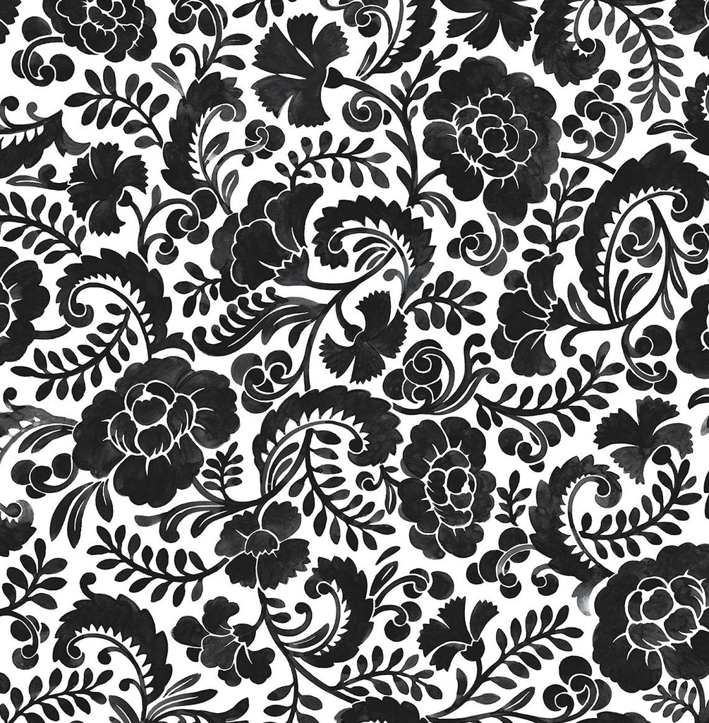 Seabrook Tonal Paisley Black Wallpaper