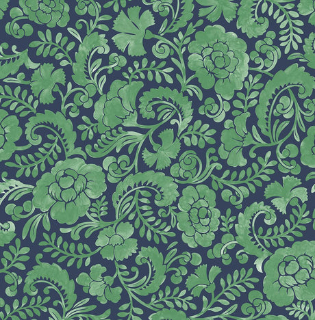 Seabrook Tonal Paisley Spearmint & Navy Wallpaper