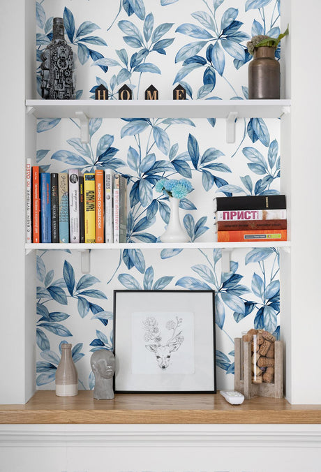 Seabrook Leaf Trail Blue Wallpaper