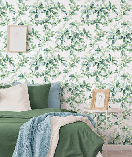 Seabrook Leaf Trail Green Wallpaper