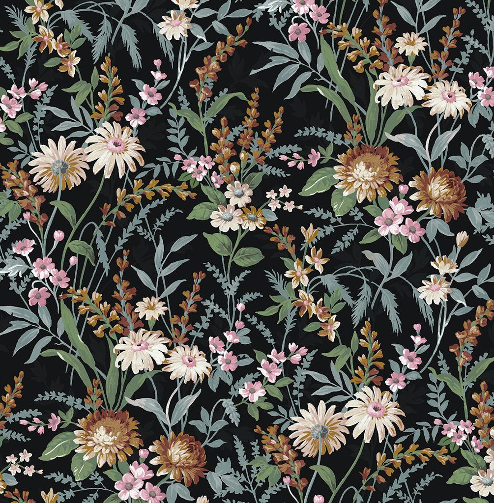 Seabrook Vintage Floral Black Wallpaper