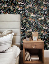 Seabrook Vintage Floral Black Wallpaper