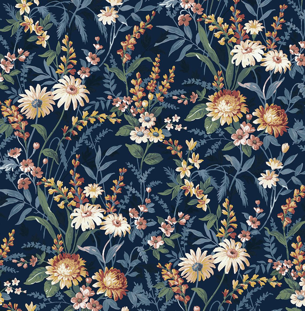 Seabrook Vintage Floral Blue Wallpaper